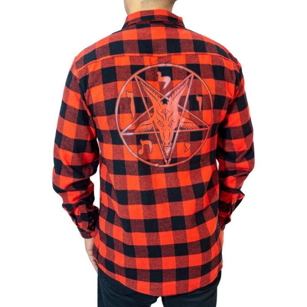 4XL LAST CHANCE! Baphomet Circle Red Goth Flannel Shirt NWT